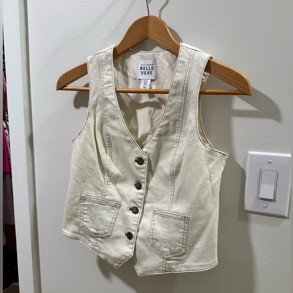 Anthropologie Belle Vere Denim Vest Cream Off White Sz Medium - Picture 9 of 9